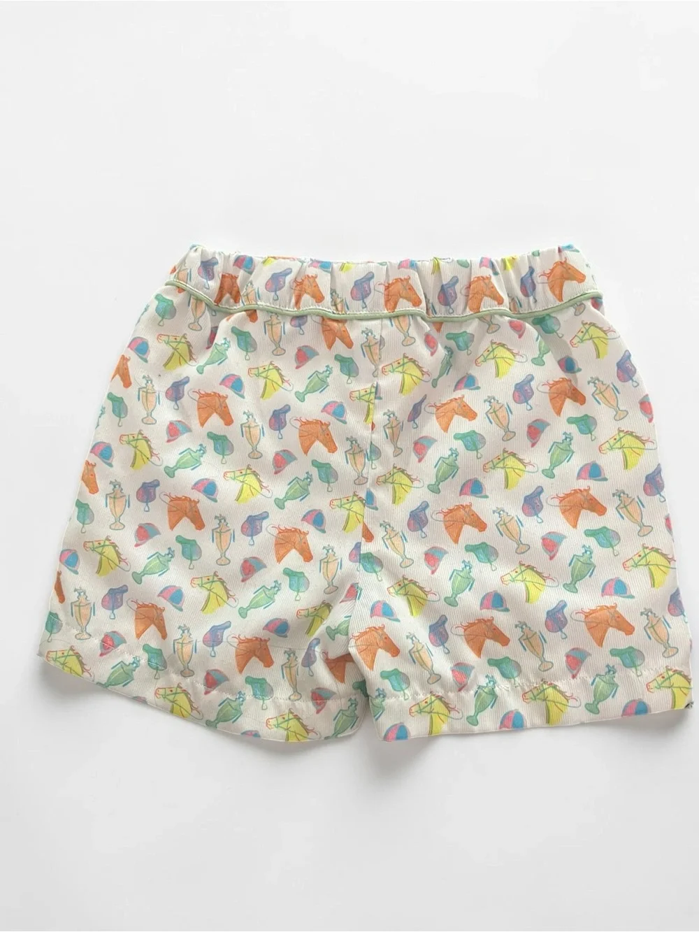 Unisex 3T White Shorts with Horse Race Print NWOT Boutique Brand
